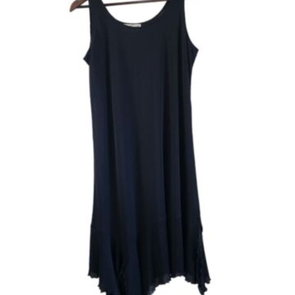 Sterling Styles Black Asymmetrical Hem Ruffle Lagenlook Dress Women One Size